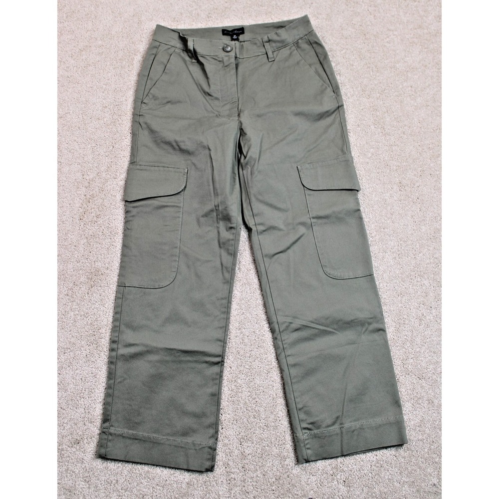 New Hunter & Brown Cargo Pants Xs Green Wide Leg Outer Pocket Zip Cotton Hipster